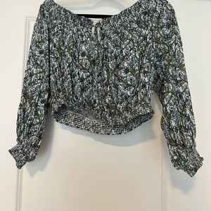 Free People off the shoulder blue and green floral top. Size XS.